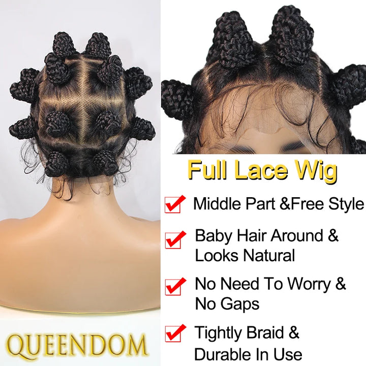 Full Lace Bantu Knots Synthetic Braid Wig Knotless Heat Resistant Crochet Braids Wigs For Black Women Distressed Box Braided Wig - Vogue Vista UK