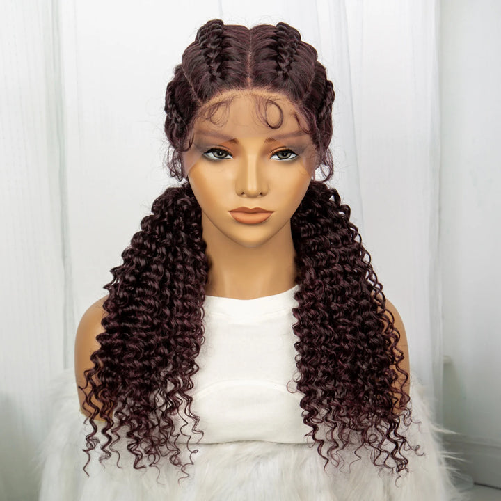 22 Inches Braided Wigs Synthetic Full Lace Wig Box Braid Front Wigs with Baby Hair for Black Women Two Curly Ponytail Braid Wigs - Vogue Vista UK