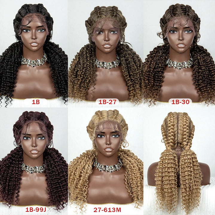 22 Inches Braided Wigs Synthetic Full Lace Wig Box Braid Front Wigs with Baby Hair for Black Women Two Curly Ponytail Braid Wigs - Vogue Vista UK