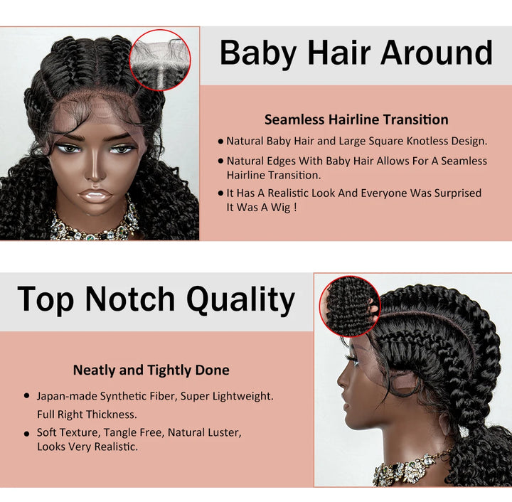 22 Inches Braided Wigs Synthetic Full Lace Wig Box Braid Front Wigs with Baby Hair for Black Women Two Curly Ponytail Braid Wigs - Vogue Vista UK