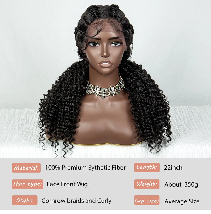 22 Inches Braided Wigs Synthetic Full Lace Wig Box Braid Front Wigs with Baby Hair for Black Women Two Curly Ponytail Braid Wigs - Vogue Vista UK