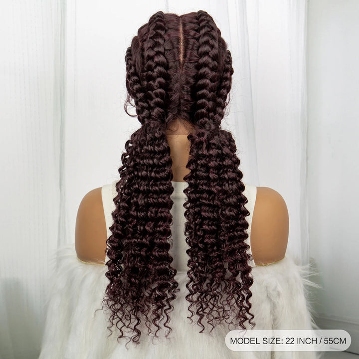 22 Inches Braided Wigs Synthetic Full Lace Wig Box Braid Front Wigs with Baby Hair for Black Women Two Curly Ponytail Braid Wigs - Vogue Vista UK