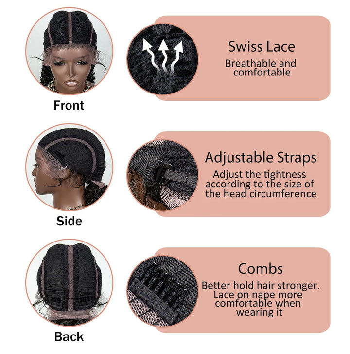 22 Inches Braided Wigs Synthetic Full Lace Wig Box Braid Front Wigs with Baby Hair for Black Women Two Curly Ponytail Braid Wigs - Vogue Vista UK