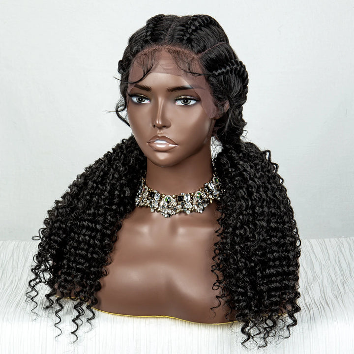 22 Inches Braided Wigs Synthetic Full Lace Wig Box Braid Front Wigs with Baby Hair for Black Women Two Curly Ponytail Braid Wigs - Vogue Vista UK