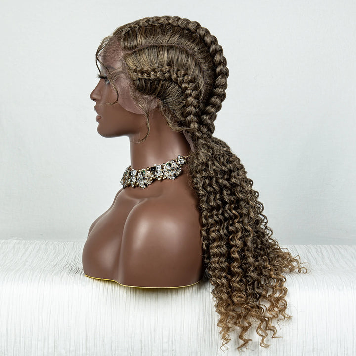 22 Inches Braided Wigs Synthetic Full Lace Wig Box Braid Front Wigs with Baby Hair for Black Women Two Curly Ponytail Braid Wigs - Vogue Vista UK