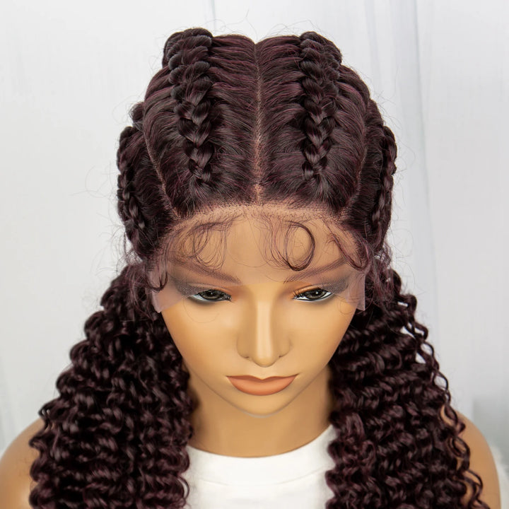 22 Inches Braided Wigs Synthetic Full Lace Wig Box Braid Front Wigs with Baby Hair for Black Women Two Curly Ponytail Braid Wigs - Vogue Vista UK