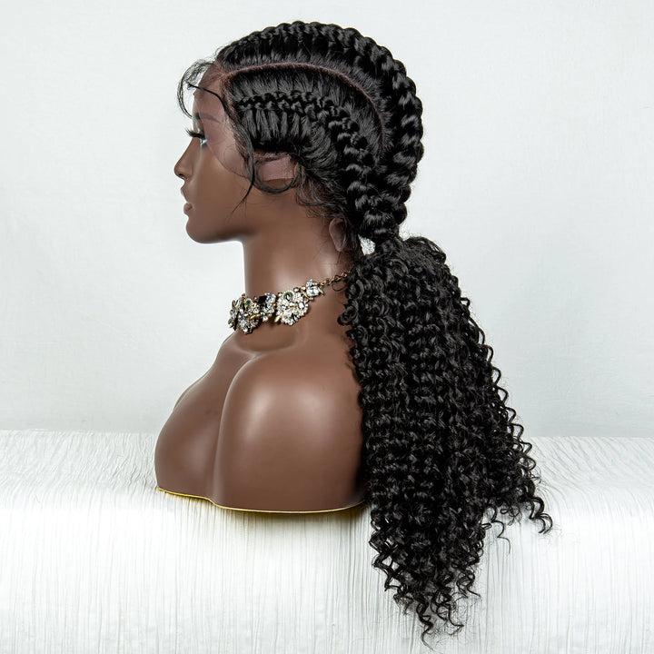 22 Inches Braided Wigs Synthetic Full Lace Wig Box Braid Front Wigs with Baby Hair for Black Women Two Curly Ponytail Braid Wigs - Vogue Vista UK