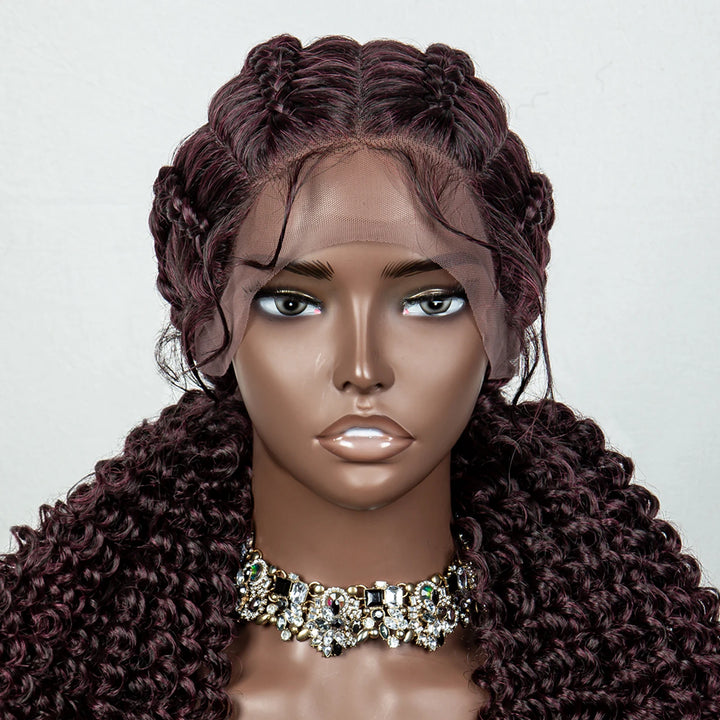 22 Inches Braided Wigs Synthetic Full Lace Wig Box Braid Front Wigs with Baby Hair for Black Women Two Curly Ponytail Braid Wigs - Vogue Vista UK