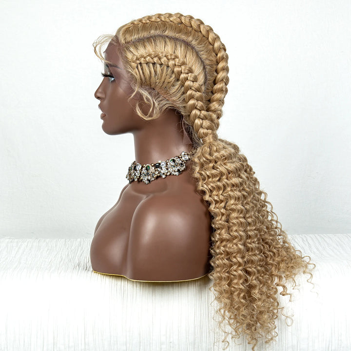 22 Inches Braided Wigs Synthetic Full Lace Wig Box Braid Front Wigs with Baby Hair for Black Women Two Curly Ponytail Braid Wigs - Vogue Vista UK