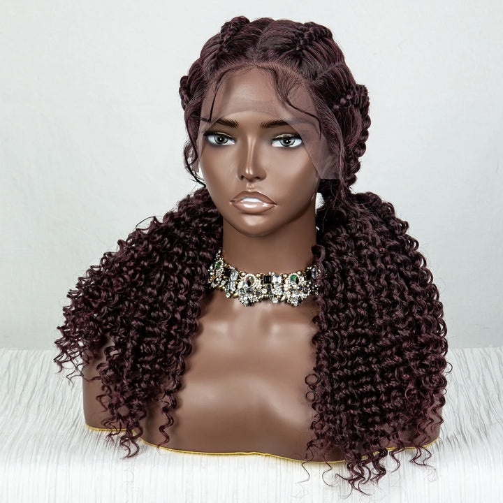22 Inches Braided Wigs Synthetic Full Lace Wig Box Braid Front Wigs with Baby Hair for Black Women Two Curly Ponytail Braid Wigs - Vogue Vista UK