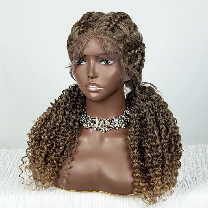 22 Inches Braided Wigs Synthetic Full Lace Wig Box Braid Front Wigs with Baby Hair for Black Women Two Curly Ponytail Braid Wigs - Vogue Vista UK