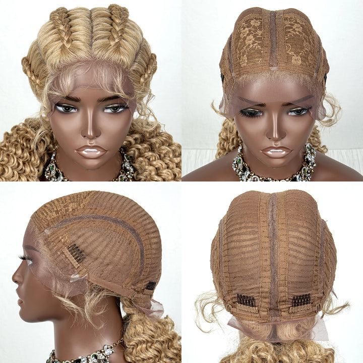 22 Inches Braided Wigs Synthetic Full Lace Wig Box Braid Front Wigs with Baby Hair for Black Women Two Curly Ponytail Braid Wigs - Vogue Vista UK