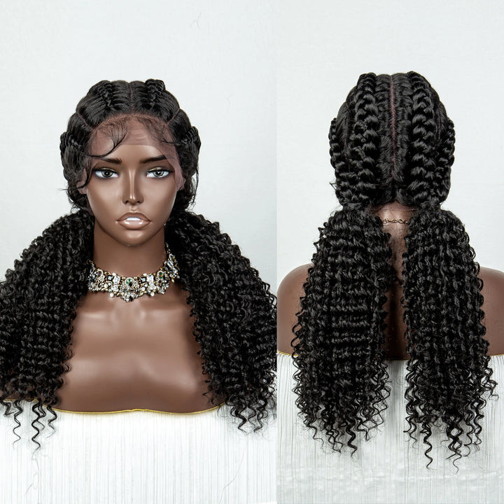 22 Inches Braided Wigs Synthetic Full Lace Wig Box Braid Front Wigs with Baby Hair for Black Women Two Curly Ponytail Braid Wigs - Vogue Vista UK