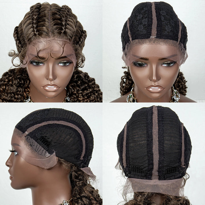 22 Inches Braided Wigs Synthetic Full Lace Wig Box Braid Front Wigs with Baby Hair for Black Women Two Curly Ponytail Braid Wigs - Vogue Vista UK