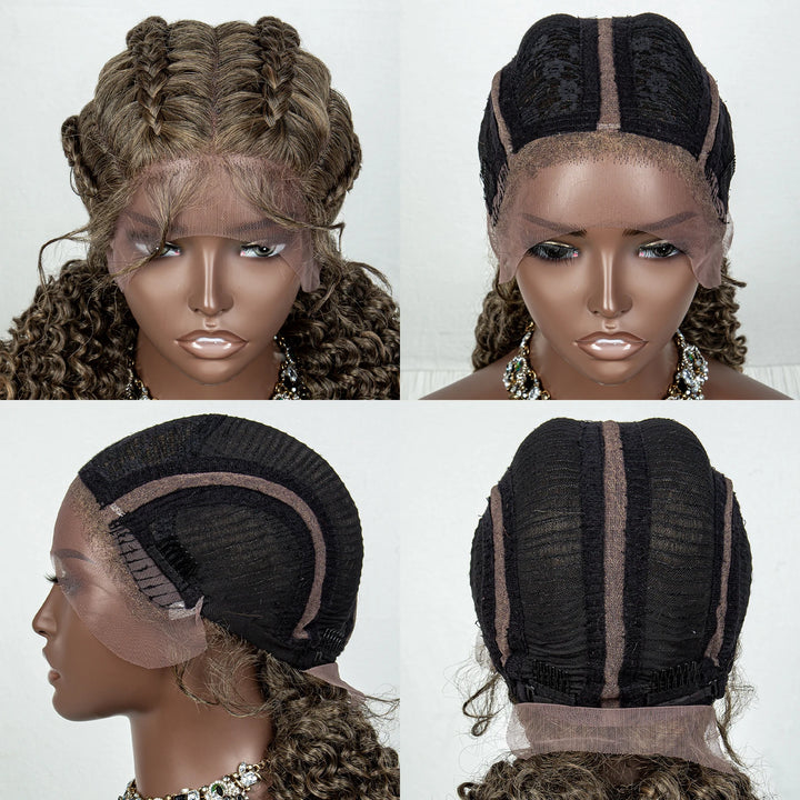 22 Inches Braided Wigs Synthetic Full Lace Wig Box Braid Front Wigs with Baby Hair for Black Women Two Curly Ponytail Braid Wigs - Vogue Vista UK