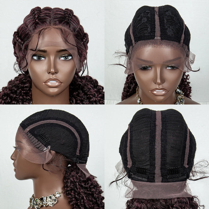 22 Inches Braided Wigs Synthetic Full Lace Wig Box Braid Front Wigs with Baby Hair for Black Women Two Curly Ponytail Braid Wigs - Vogue Vista UK