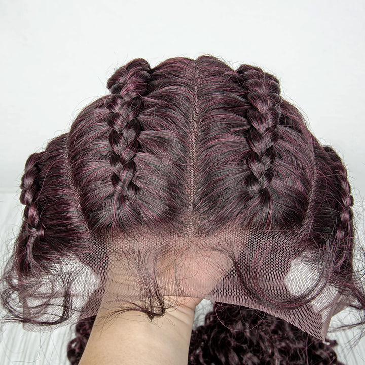 22 Inches Braided Wigs Synthetic Full Lace Wig Box Braid Front Wigs with Baby Hair for Black Women Two Curly Ponytail Braid Wigs - Vogue Vista UK