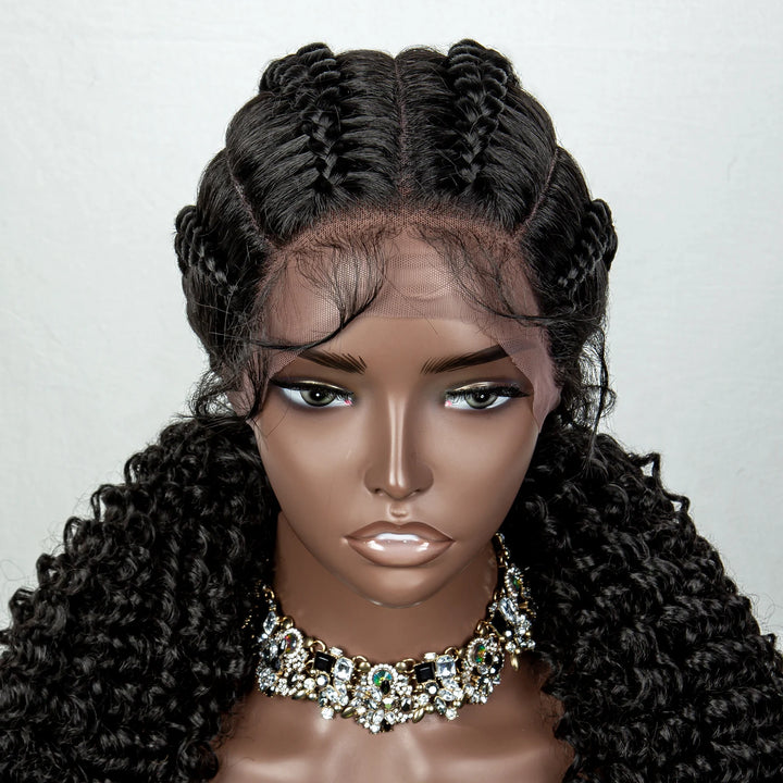 22 Inches Braided Wigs Synthetic Full Lace Wig Box Braid Front Wigs with Baby Hair for Black Women Two Curly Ponytail Braid Wigs - Vogue Vista UK