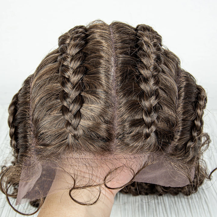 22 Inches Braided Wigs Synthetic Full Lace Wig Box Braid Front Wigs with Baby Hair for Black Women Two Curly Ponytail Braid Wigs - Vogue Vista UK
