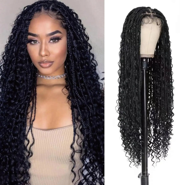 Synthetic Long Bohemian Braided Wigs Boho Box Braid Wigs for Black Women Twisted Braids Full Lace Braided Wigs with Baby Hair - Vogue Vista UK