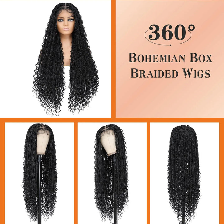 Synthetic Long Bohemian Braided Wigs Boho Box Braid Wigs for Black Women Twisted Braids Full Lace Braided Wigs with Baby Hair - Vogue Vista UK