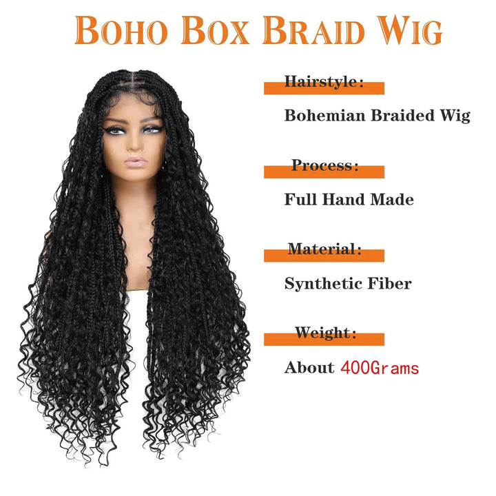 Synthetic Long Bohemian Braided Wigs Boho Box Braid Wigs for Black Women Twisted Braids Full Lace Braided Wigs with Baby Hair - Vogue Vista UK