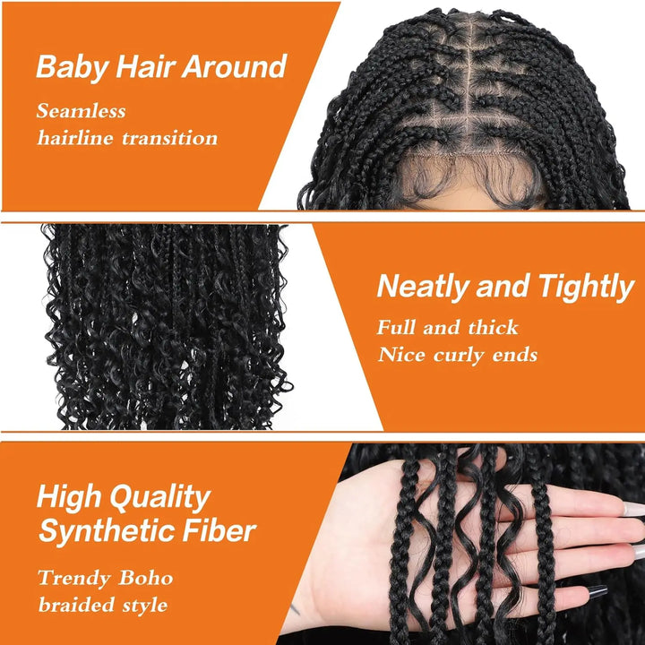 Synthetic Long Bohemian Braided Wigs Boho Box Braid Wigs for Black Women Twisted Braids Full Lace Braided Wigs with Baby Hair - Vogue Vista UK