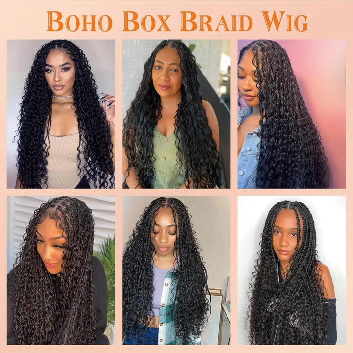 Synthetic Long Bohemian Braided Wigs Boho Box Braid Wigs for Black Women Twisted Braids Full Lace Braided Wigs with Baby Hair - Vogue Vista UK