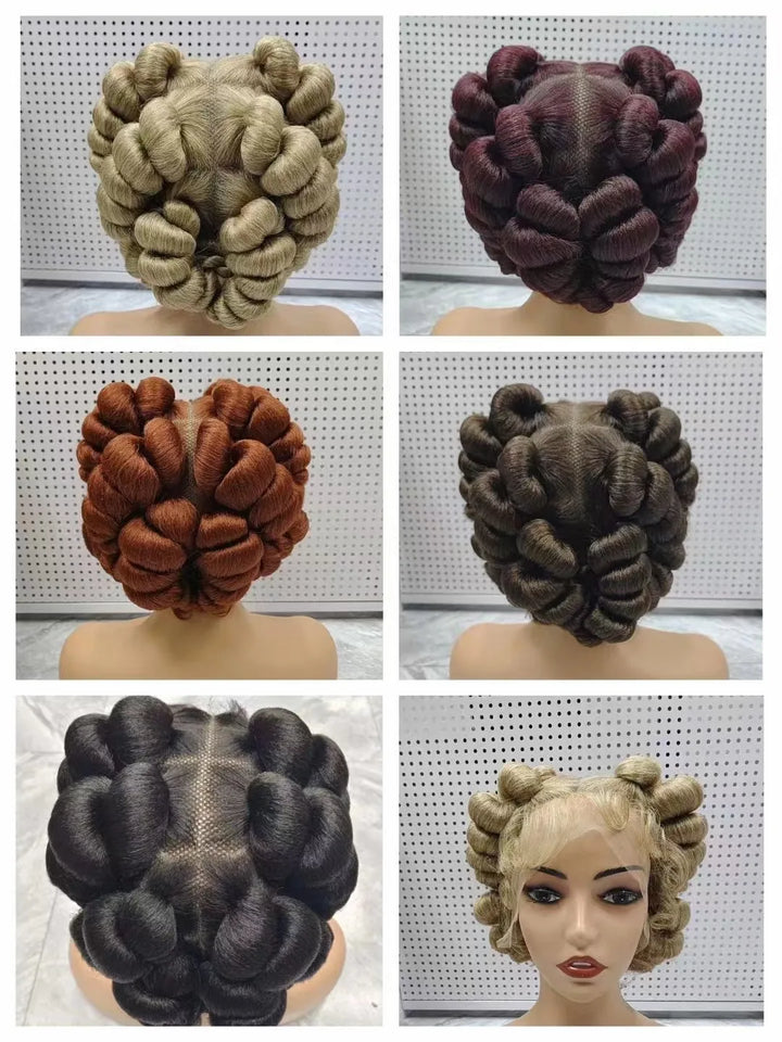 Natural Color 6Inch Transparent Full Lace Braided Wigs Short Cute Handmade Bantu Synthetic Braided Lace Wigs Knotless Braids Wig - Vogue Vista UK