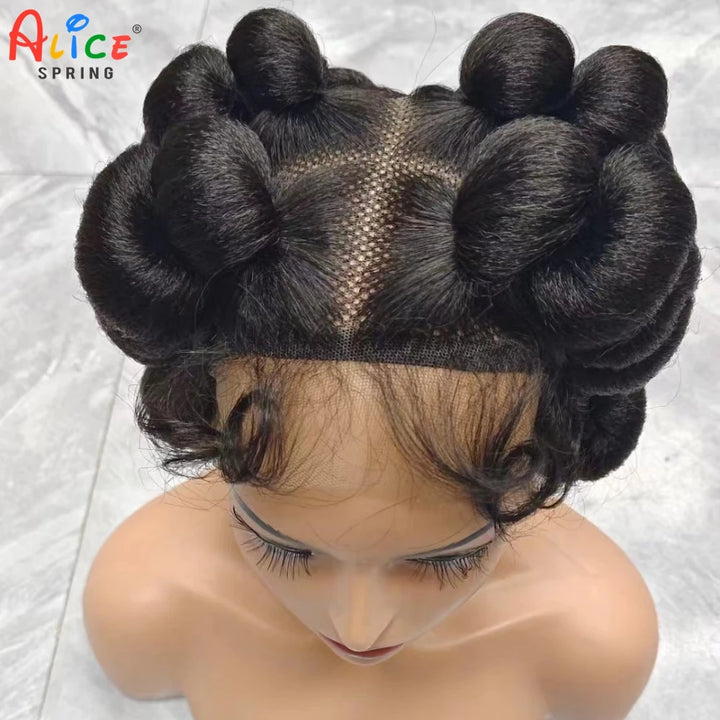Natural Color 6Inch Transparent Full Lace Braided Wigs Short Cute Handmade Bantu Synthetic Braided Lace Wigs Knotless Braids Wig - Vogue Vista UK