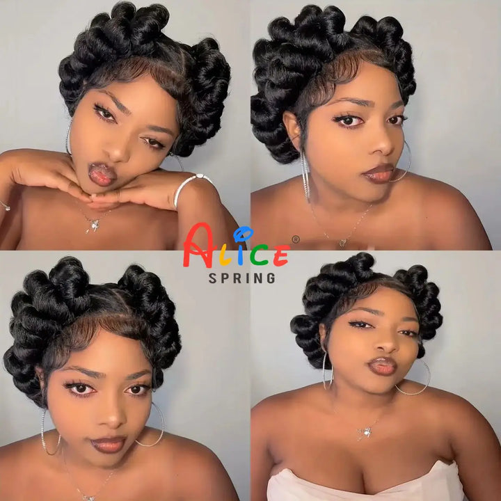 Natural Color 6Inch Transparent Full Lace Braided Wigs Short Cute Handmade Bantu Synthetic Braided Lace Wigs Knotless Braids Wig - Vogue Vista UK