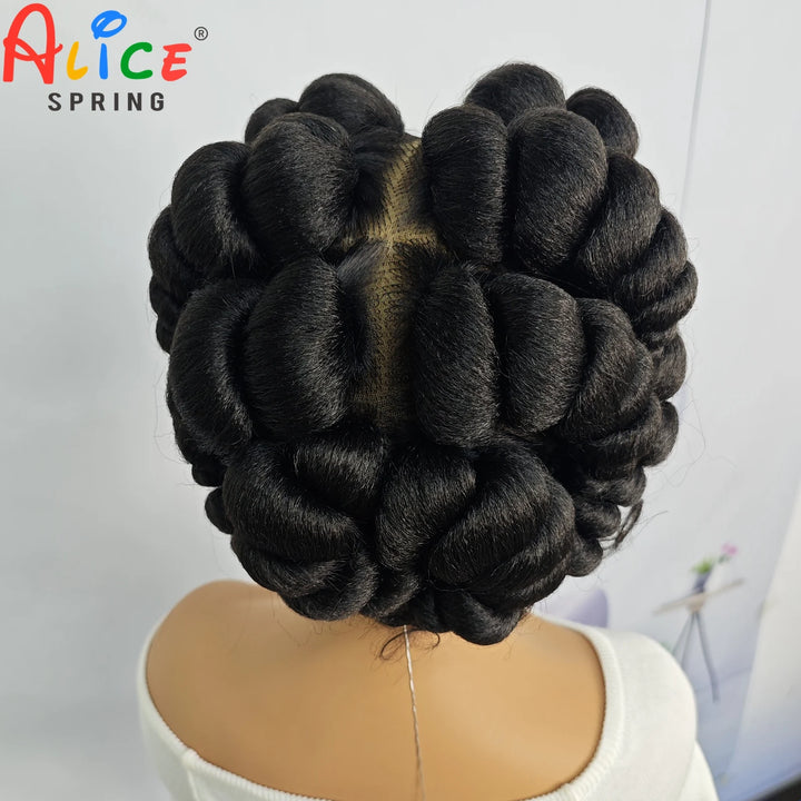 Natural Color 6Inch Transparent Full Lace Braided Wigs Short Cute Handmade Bantu Synthetic Braided Lace Wigs Knotless Braids Wig - Vogue Vista UK