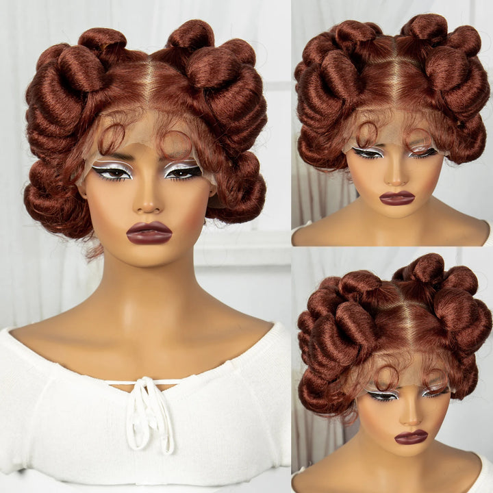 Natural Color 6Inch Transparent Full Lace Braided Wigs Short Cute Handmade Bantu Synthetic Braided Lace Wigs Knotless Braids Wig - Vogue Vista UK
