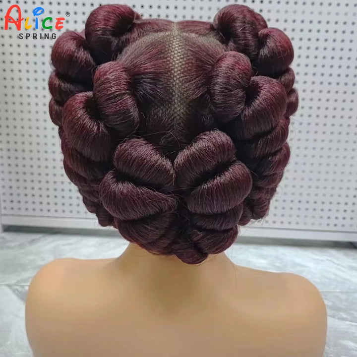 Natural Color 6Inch Transparent Full Lace Braided Wigs Short Cute Handmade Bantu Synthetic Braided Lace Wigs Knotless Braids Wig - Vogue Vista UK