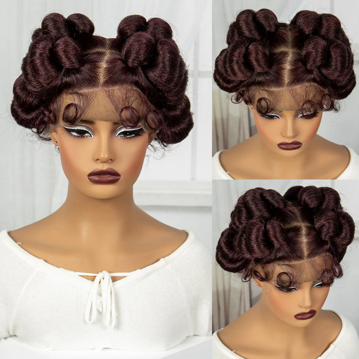 Natural Color 6Inch Transparent Full Lace Braided Wigs Short Cute Handmade Bantu Synthetic Braided Lace Wigs Knotless Braids Wig - Vogue Vista UK