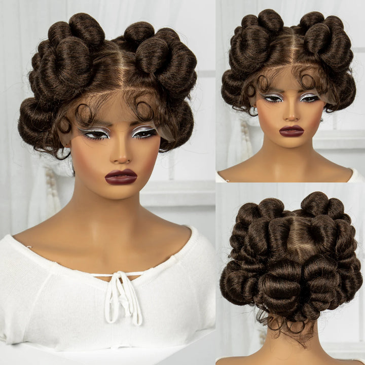 Natural Color 6Inch Transparent Full Lace Braided Wigs Short Cute Handmade Bantu Synthetic Braided Lace Wigs Knotless Braids Wig - Vogue Vista UK