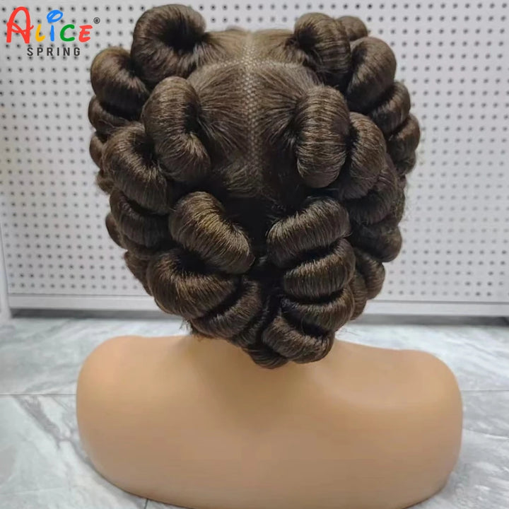 Natural Color 6Inch Transparent Full Lace Braided Wigs Short Cute Handmade Bantu Synthetic Braided Lace Wigs Knotless Braids Wig - Vogue Vista UK