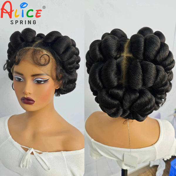 Natural Color 6Inch Transparent Full Lace Braided Wigs Short Cute Handmade Bantu Synthetic Braided Lace Wigs Knotless Braids Wig - Vogue Vista UK