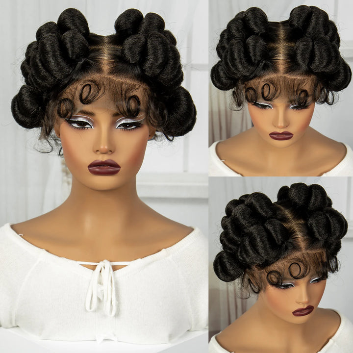 Natural Color 6Inch Transparent Full Lace Braided Wigs Short Cute Handmade Bantu Synthetic Braided Lace Wigs Knotless Braids Wig - Vogue Vista UK