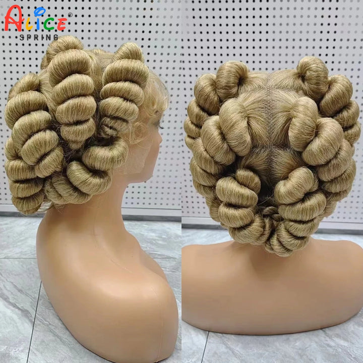 Natural Color 6Inch Transparent Full Lace Braided Wigs Short Cute Handmade Bantu Synthetic Braided Lace Wigs Knotless Braids Wig - Vogue Vista UK