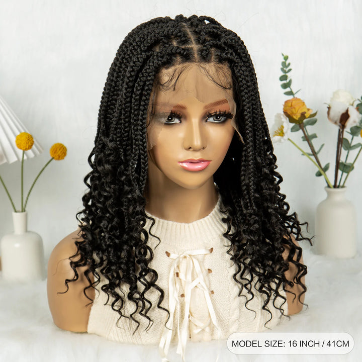 Knotless Box Braided Wigs with Curly Ends Synthetic Full Lace Boho Braided Lace Wigs Lace Frontal Braids Wig for Black Women - Vogue Vista UK