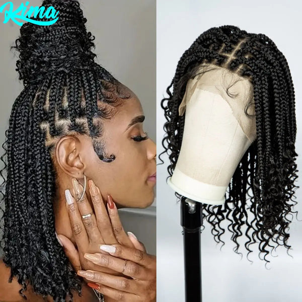 Knotless Box Braided Wigs with Curly Ends Synthetic Full Lace Boho Braided Lace Wigs Lace Frontal Braids Wig for Black Women - Vogue Vista UK
