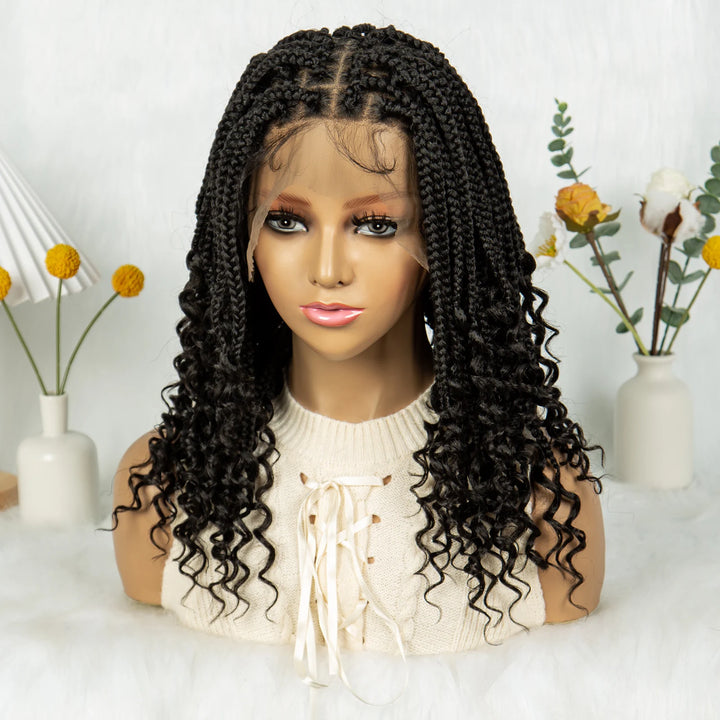 Knotless Box Braided Wigs with Curly Ends Synthetic Full Lace Boho Braided Lace Wigs Lace Frontal Braids Wig for Black Women - Vogue Vista UK