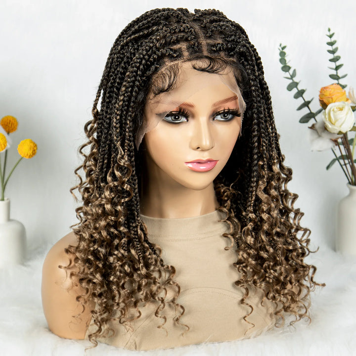 Knotless Box Braided Wigs with Curly Ends Synthetic Full Lace Boho Braided Lace Wigs Lace Frontal Braids Wig for Black Women - Vogue Vista UK