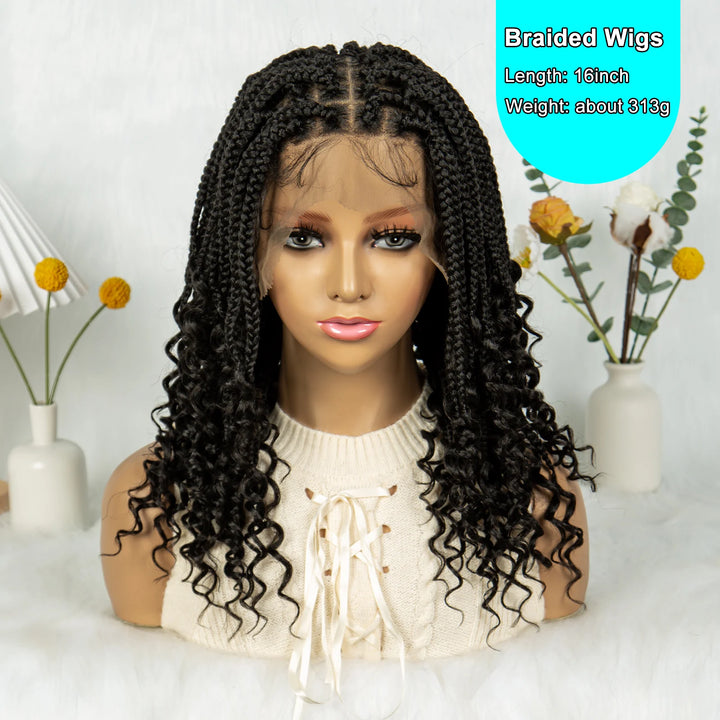 Knotless Box Braided Wigs with Curly Ends Synthetic Full Lace Boho Braided Lace Wigs Lace Frontal Braids Wig for Black Women - Vogue Vista UK