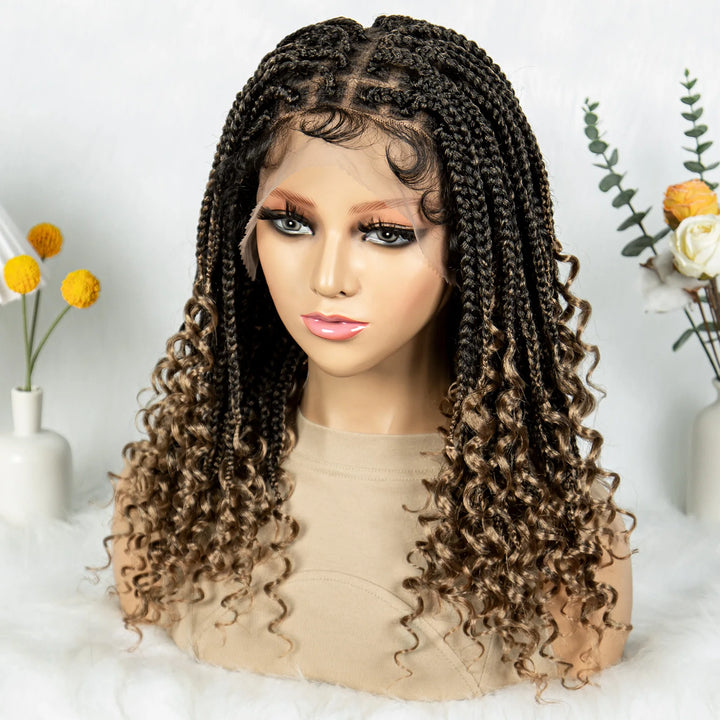 Knotless Box Braided Wigs with Curly Ends Synthetic Full Lace Boho Braided Lace Wigs Lace Frontal Braids Wig for Black Women - Vogue Vista UK