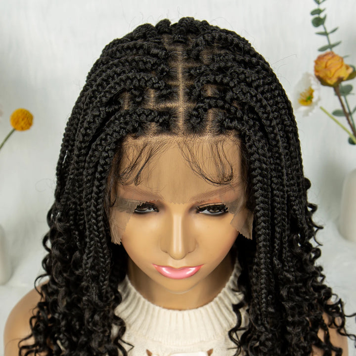 Knotless Box Braided Wigs with Curly Ends Synthetic Full Lace Boho Braided Lace Wigs Lace Frontal Braids Wig for Black Women - Vogue Vista UK