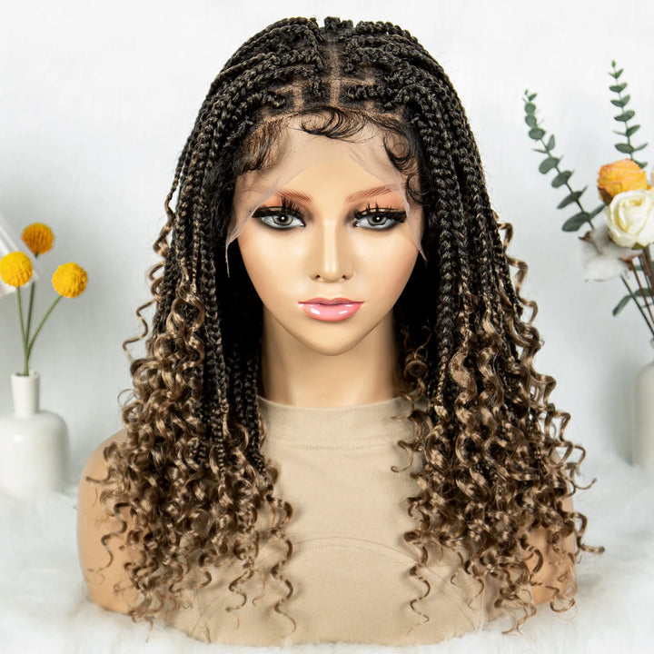 Knotless Box Braided Wigs with Curly Ends Synthetic Full Lace Boho Braided Lace Wigs Lace Frontal Braids Wig for Black Women - Vogue Vista UK