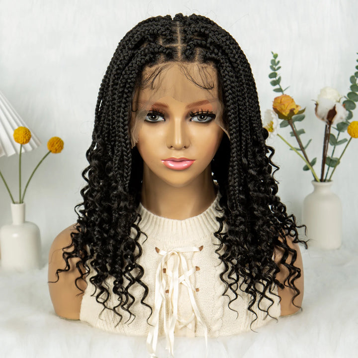 Knotless Box Braided Wigs with Curly Ends Synthetic Full Lace Boho Braided Lace Wigs Lace Frontal Braids Wig for Black Women - Vogue Vista UK