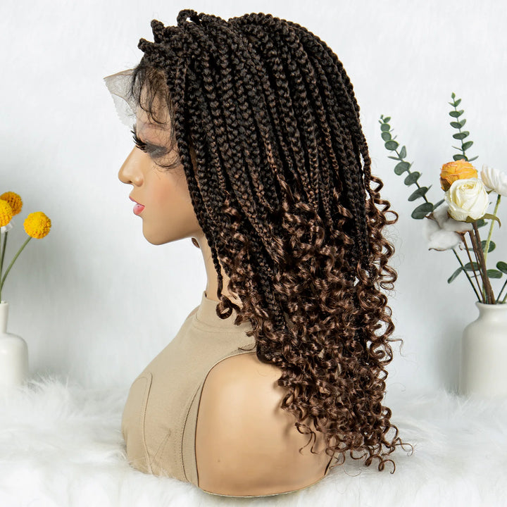 Knotless Box Braided Wigs with Curly Ends Synthetic Full Lace Boho Braided Lace Wigs Lace Frontal Braids Wig for Black Women - Vogue Vista UK